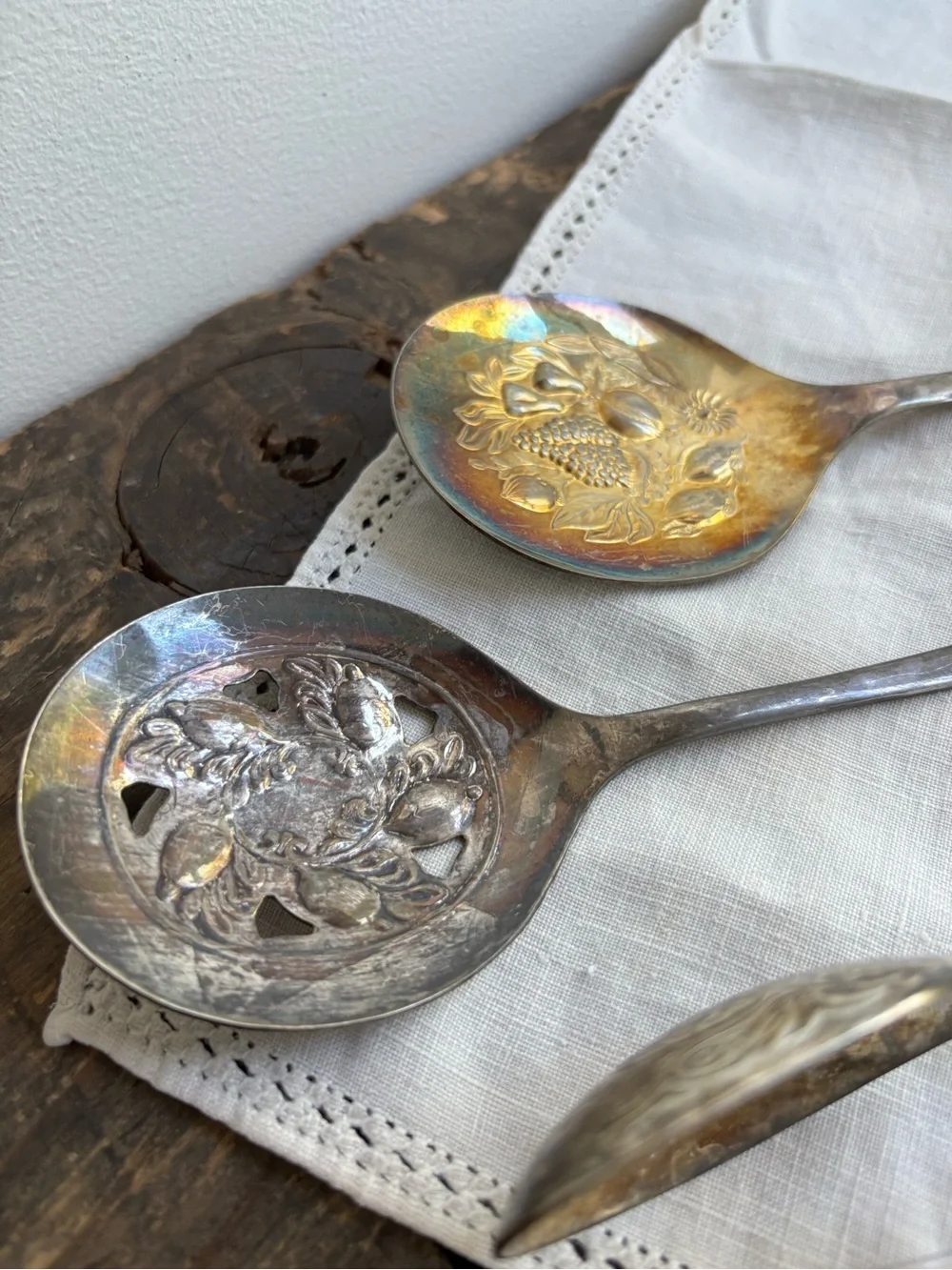 Vintage Silver-Tone Decorative Serving Utensils - Tarnished Silver Finish Lot